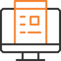 Shops faq black computer with orange paper icon