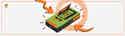 Ilustración de walkman de color verde y naranja con logo de iMusician