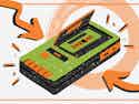 Portable tape player design in orange and green
