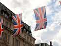 UK flags hanging across a street