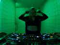 DJ Turntables With Green Background